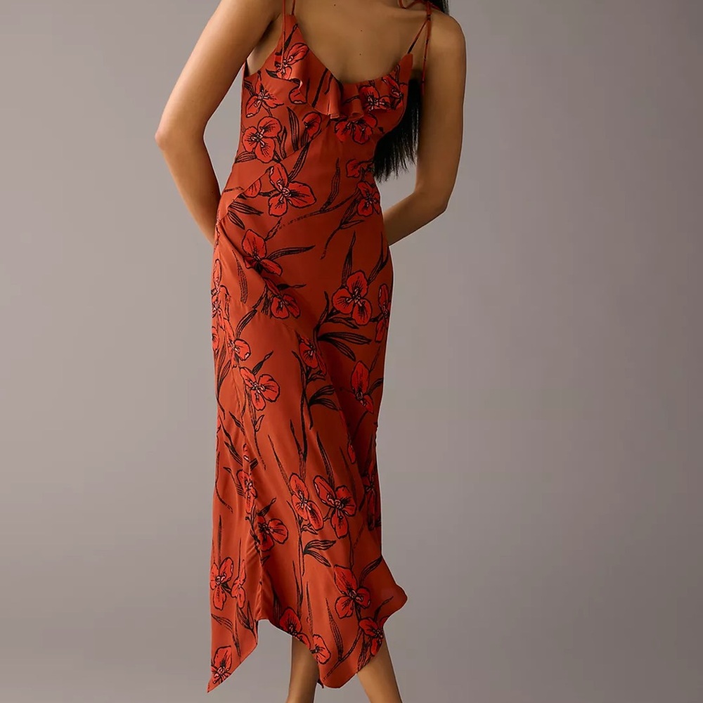 BY ANTHROPOLOGIE VGUC HSA Ruffled V-Neck Slip Dress | Fall Event / Wedding Guest